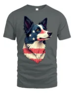 Beautiful Patriotic Border Collie Dog USA Flag Graphic Tee - gray t-shirt on white background