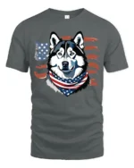 Cute Star Spangled Alaskan Sled Dog Independence Day Tshirt - gray t-shirt on white background