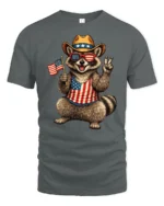 Humorous Country Pride Trash Panda Peace Sign Graphic Tee - gray t-shirt on white background