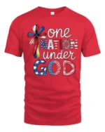 Spiritual One Nation Under God Patriotic Cross Graphic Tee - red t-shirt on white background