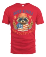 Funny Raccoon Just Chill The Fourth Out Independence Day Tee - red t-shirt on white background