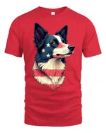 Beautiful Patriotic Border Collie Dog USA Flag Graphic Tee - red t-shirt on white background
