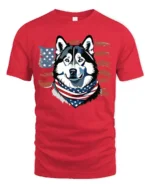 Cute Star Spangled Alaskan Sled Dog Independence Day Tshirt - red t-shirt on white background