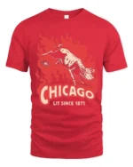 Vintage Chicago Lit Since 1871 Great Fire Cow Graphic Tee - red t-shirt on white background