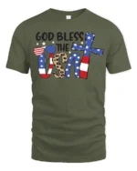 Faithful Stars And Stripes American Pride Graphic Tshirt - military green t-shirt on white background