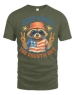 Funny Raccoon Just Chill The Fourth Out Independence Day Tee - military green t-shirt on white background