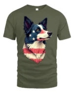 Beautiful Patriotic Border Collie Dog USA Flag Graphic Tee - military green t-shirt on white background