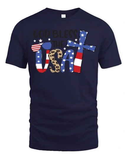 Faithful Stars And Stripes American Pride Graphic Tshirt - navy t-shirt on white background