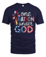 Spiritual One Nation Under God Patriotic Cross Graphic Tee - navy t-shirt on white background
