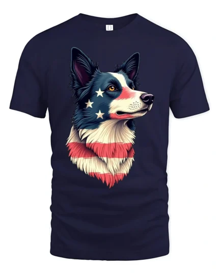 Beautiful Patriotic Border Collie Dog USA Flag Graphic Tee - navy t-shirt on white background