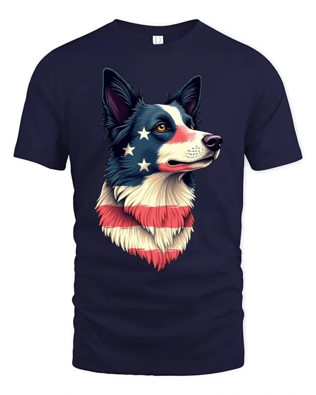 Beautiful Patriotic Border Collie Dog USA Flag Graphic Tee - navy t-shirt on white background