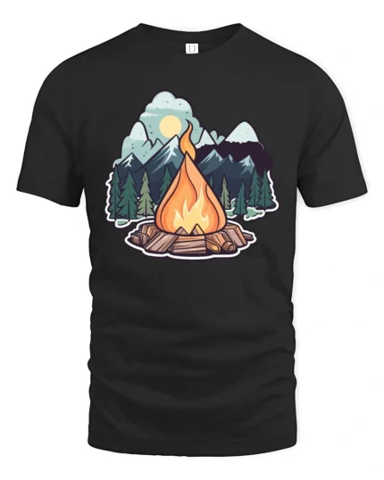Campfire Mountain Adventure Outdoor Nature Vibes Graphic T Shirt - black t-shirt on white background