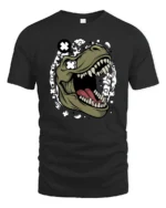 Cool Dinosaur T Rex Roar Comic Style Graphic Tee Fun Tshirt - black t-shirt on white background