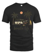Bonita Life Beach Van Camping Sunset Vibes Graphic Tee Tshirt - black t-shirt on white background