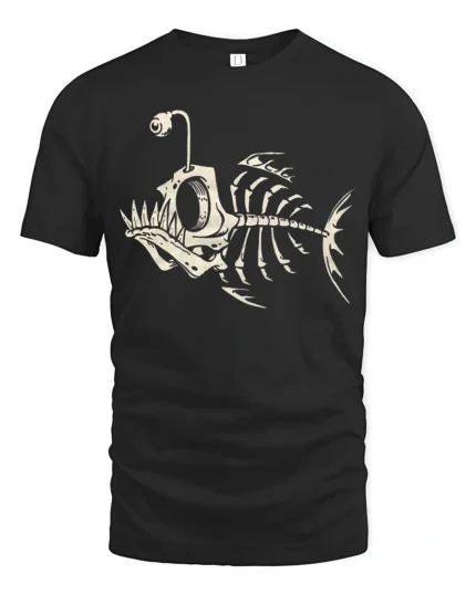 Deep Sea Angler Skeleton Fish Vintage Ocean Graphic Tee Tshirt - black t-shirt on white background