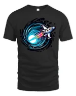Space Rocket Warp Speed Galaxy Portal Cosmic Graphic Tee Tshirt - black t-shirt on white background