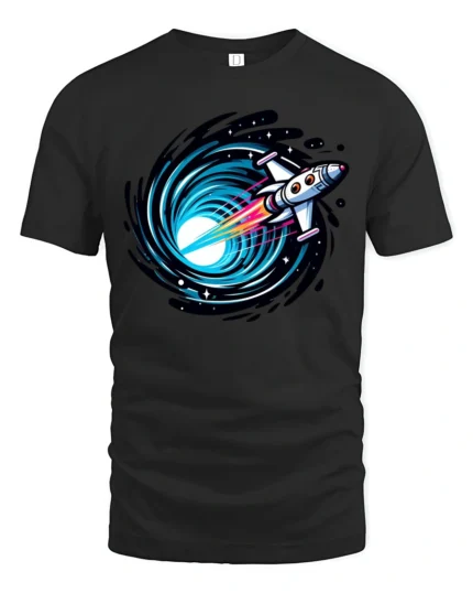Space Rocket Warp Speed Galaxy Portal Cosmic Graphic Tee Tshirt - black t-shirt on white background