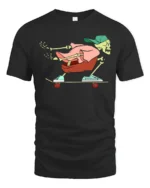 Cool Skeleton Skater Street Style Graphic Tee Tshirt - black t-shirt on white background