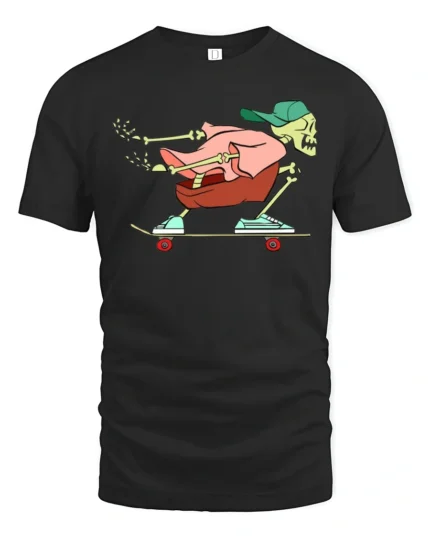Cool Skeleton Skater Street Style Graphic Tee Tshirt - black t-shirt on white background