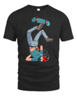 Funny Skateboard Fall Cartoon Skater Trick Fail Graphic T Shirt - black t-shirt on white background