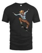 Cowboy Skeleton Skateboard Trick Western Style Graphic Tee Tshirt - black t-shirt on white background