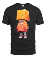 Cute Box Head Hoodie Character Streetwear Graphic Tee Tshirt - black t-shirt on white background