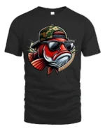Cool Fishing Fish Wearing Sunglasses Funny Graphic Tee Tshirt - black t-shirt on white background