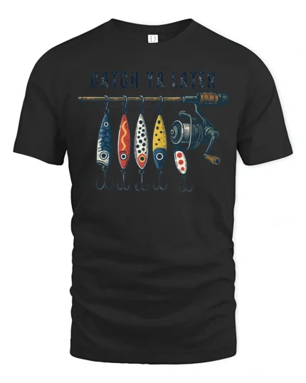 Catch Ya Later Funny Fishing Lures Vintage Graphic T Shirt - black t-shirt on white background