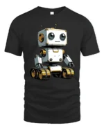 Adorable Robot on Tracks Tech Lover Graphic Tee Tshirt - black t-shirt on white background
