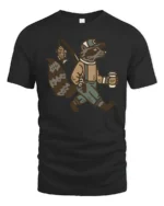 Funny Raccoon Fisherman Graphic Tee Vintage Animal Tshirt - black t-shirt on white background