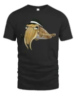 Dapper Squid with Hat and Pipe Cartoon Graphic Tee Tshirt - black t-shirt on white background