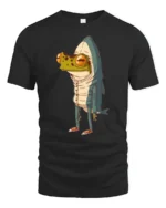 Funny Frog Shark Costume Cartoon Graphic Tee Quirky Animal Tshirt - black t-shirt on white background