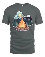 Campfire Mountain Adventure Outdoor Nature Vibes Graphic T Shirt - gray t-shirt on white background