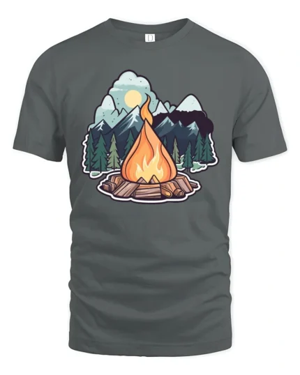 Campfire Mountain Adventure Outdoor Nature Vibes Graphic T Shirt - gray t-shirt on white background