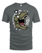 Cool Dinosaur T Rex Roar Comic Style Graphic Tee Fun Tshirt - gray t-shirt on white background
