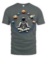 Astronaut Meditation Space Planets Zen Cosmic Graphic Tee Tshirt - gray t-shirt on white background