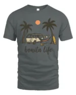 Bonita Life Beach Van Camping Sunset Vibes Graphic Tee Tshirt - gray t-shirt on white background