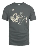 Deep Sea Angler Skeleton Fish Vintage Ocean Graphic Tee Tshirt - gray t-shirt on white background