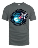 Space Rocket Warp Speed Galaxy Portal Cosmic Graphic Tee Tshirt - gray t-shirt on white background