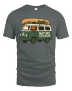 Nature Is Our Home Camper Van Adventure Graphic Tee Tshirt - gray t-shirt on white background
