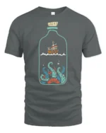Ship In A Bottle Kraken Ocean Adventure Graphic Tee Tshirt - gray t-shirt on white background