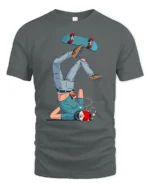 Funny Skateboard Fall Cartoon Skater Trick Fail Graphic T Shirt - gray t-shirt on white background