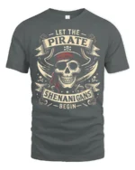 Let The Pirate Shenanigans Begin Skull Graphic Tee Tshirt - gray t-shirt on white background