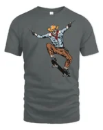 Cowboy Skeleton Skateboard Trick Western Style Graphic Tee Tshirt - gray t-shirt on white background