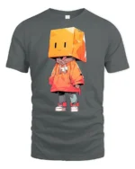 Cute Box Head Hoodie Character Streetwear Graphic Tee Tshirt - gray t-shirt on white background
