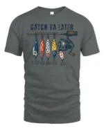 Catch Ya Later Funny Fishing Lures Vintage Graphic T Shirt - gray t-shirt on white background