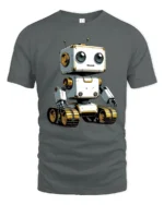 Adorable Robot on Tracks Tech Lover Graphic Tee Tshirt - gray t-shirt on white background