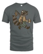 Funny Raccoon Fisherman Graphic Tee Vintage Animal Tshirt - gray t-shirt on white background
