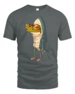 Funny Frog Shark Costume Cartoon Graphic Tee Quirky Animal Tshirt - gray t-shirt on white background