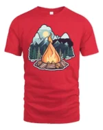 Campfire Mountain Adventure Outdoor Nature Vibes Graphic T Shirt - red t-shirt on white background